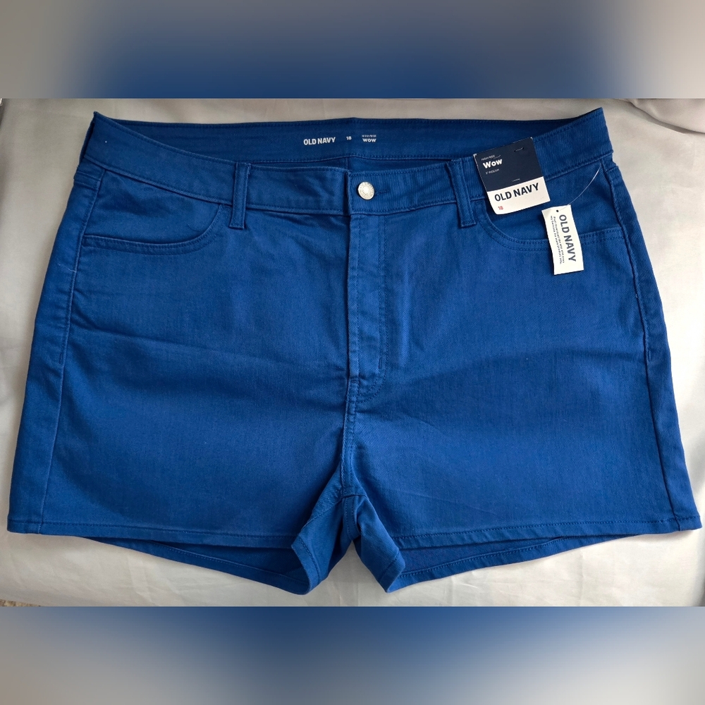 Ladies Old Navy Shorts Denim Royal Blue NWT High Rise 3" Inseam Sz 18